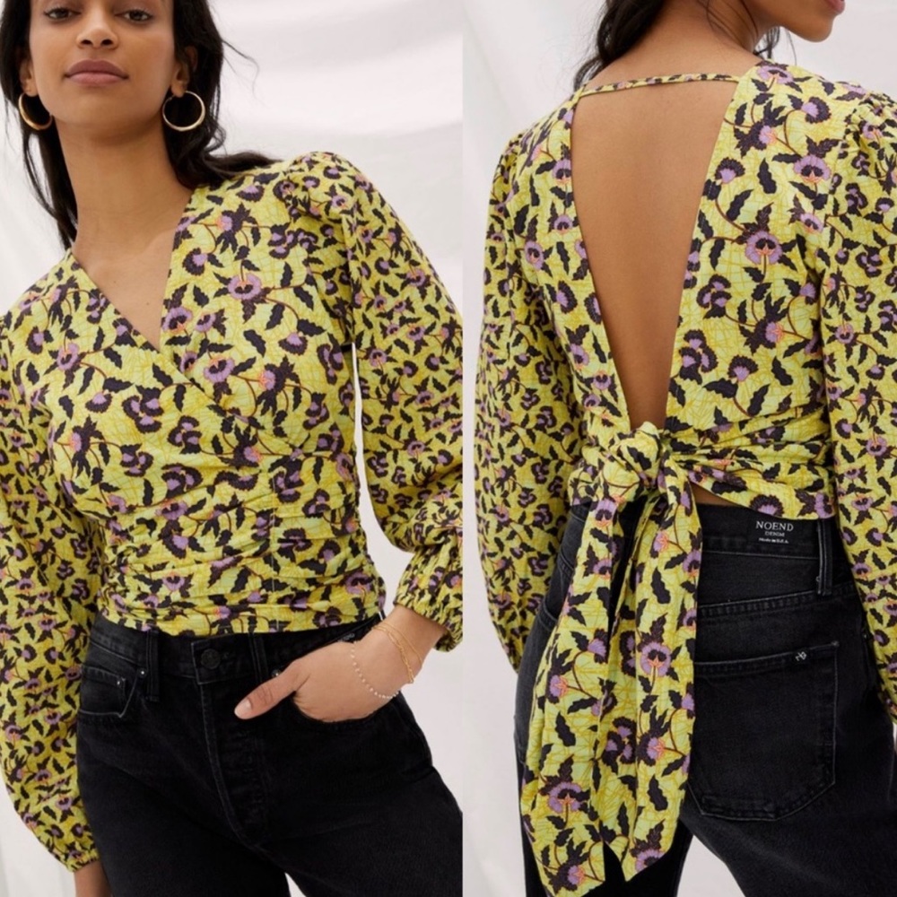 Anthropologie NEW Conditions Apply Floral Tie Blouse XS Peasant Romantic Gypsy